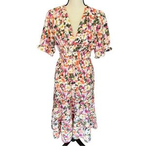 Melloday Orange & Pink Floral Dress Size: Medium